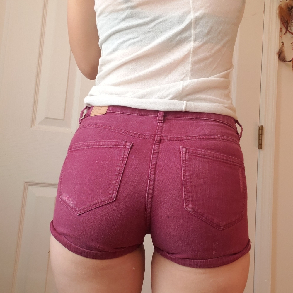 Burgundy denim short shorts